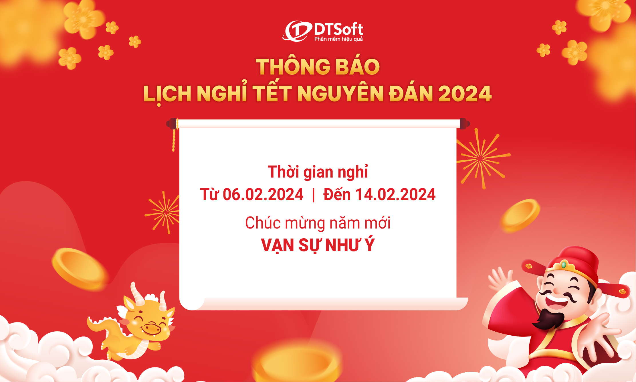 DTSOFT THÔNG BÁO NGHỈ TẾT GIÁP THÌN 2024