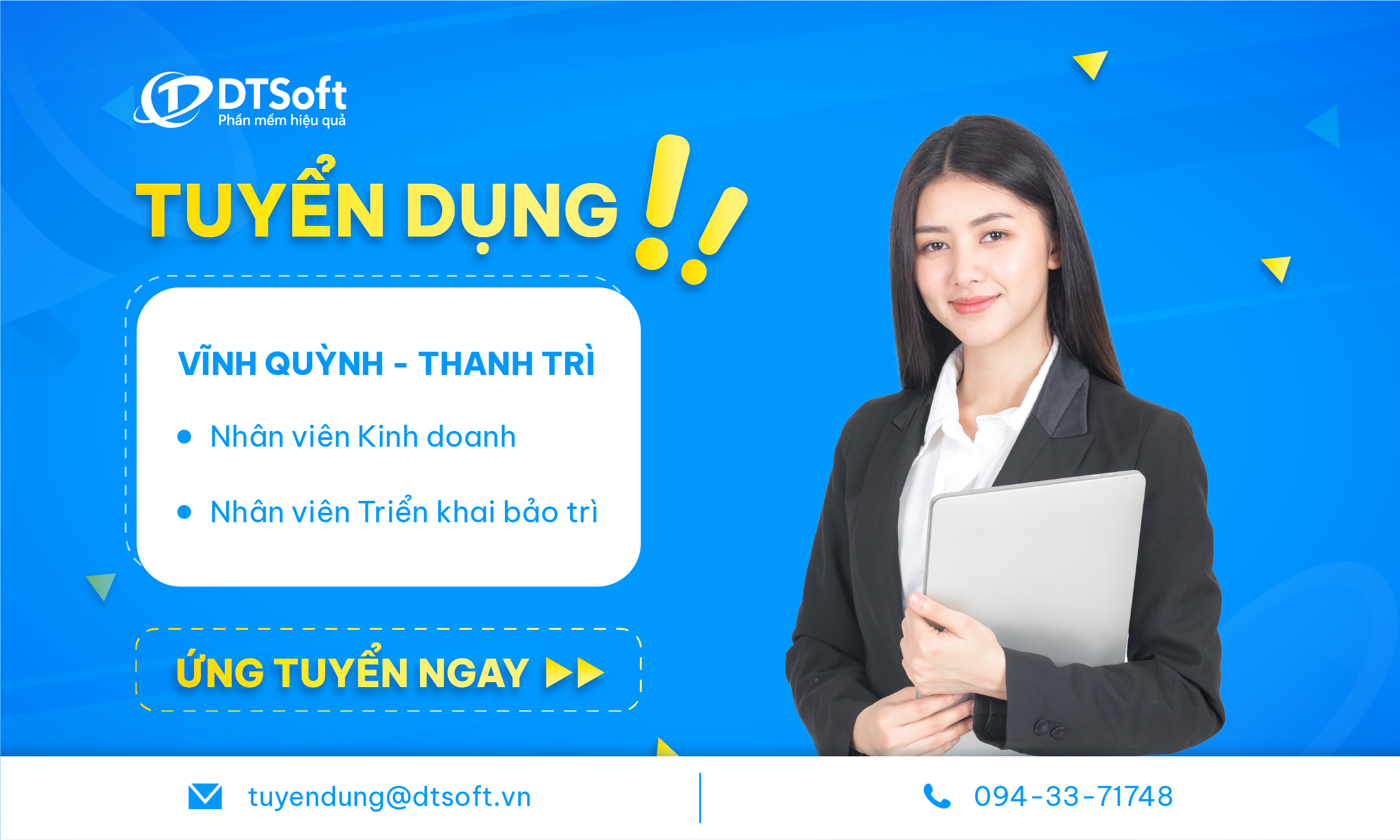 [HÀ NỘI] DTSoft tuyển dụng NV Kinh doanh, NV Triển khai & Bảo trì phần mềm