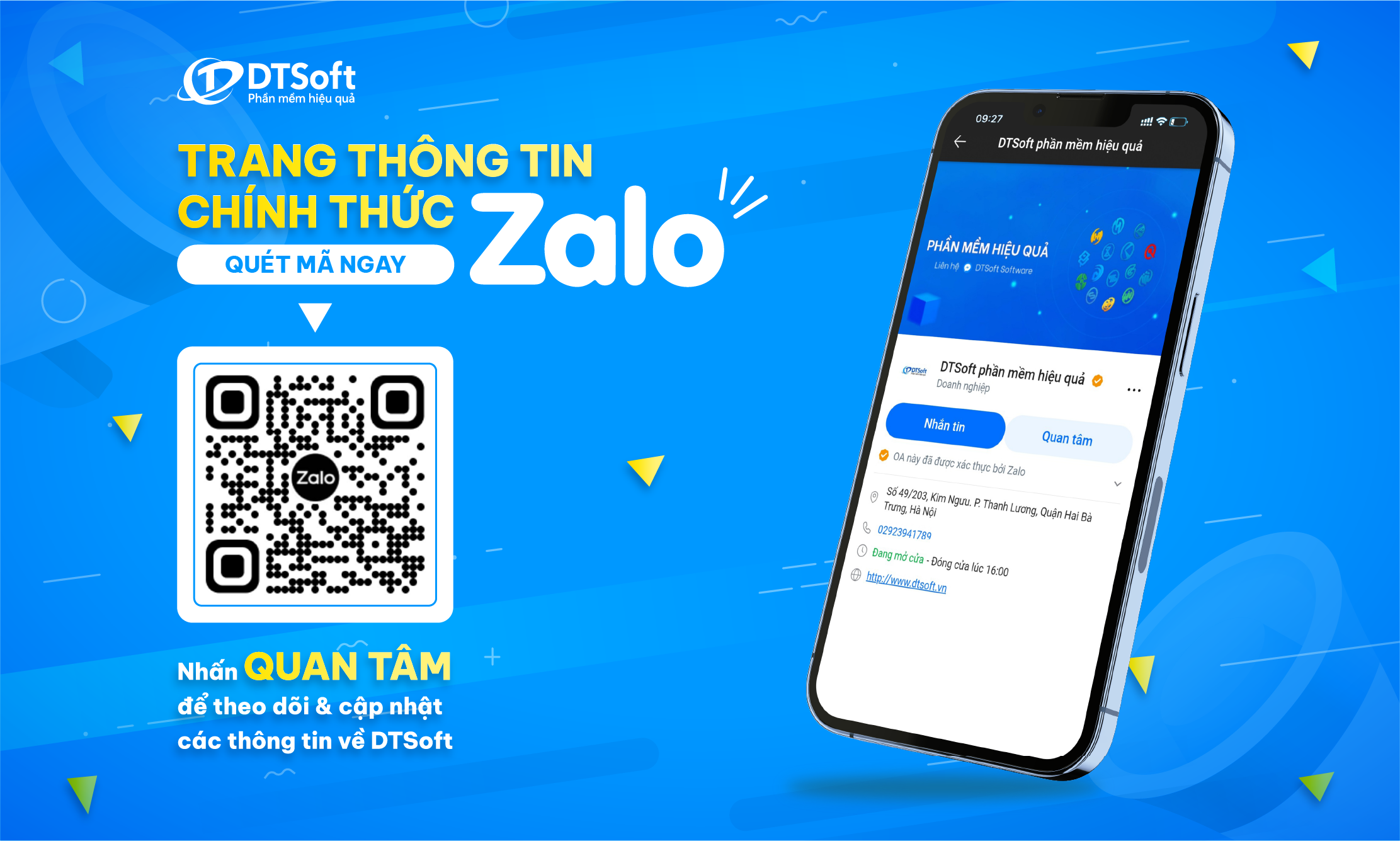 Thông báo kênh Zalo OA DTSoft Phần mềm hiệu quả chính thức đi vào hoạt động từ tháng 04.2023